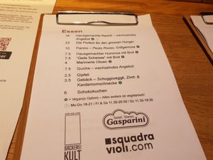 Menu at ELYS Boulderloft in Basel