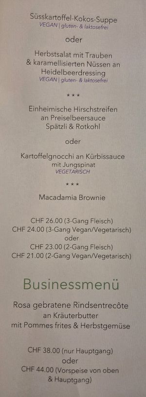 Menu at Schlosskeller in Brig