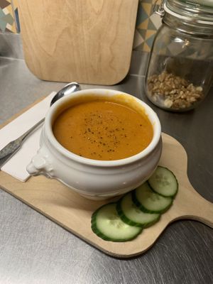 Red lentil soup  at Salon 7 in Oldenburg