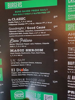Menu at Hopdoddy Burger Bar in Cedar Park
