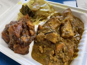 Jerk tofu with cabbage and yams  at Palm Tree Caribbean Cafe in Hampton