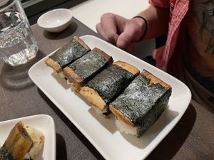 Mushy Tasteless Tofu Musubi  at The Fat Beet in Bellingham