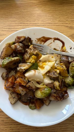 Garden hash with poached egg at The Fat Beet in Bellingham