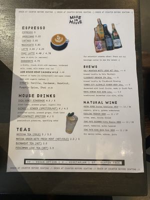 Drink menu   at Made in House in Seattle