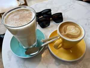 Chai and a latte   at Grain and Grind in Inverness