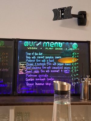 Vegan menu at Nura Cafe, Hair & Beauty Salon in Mellieha