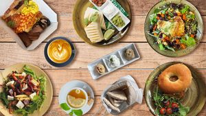 A great selection of nutritious and delicious salads and breakfast options. Plus little plates of tasty dips and snacks. at Cafe@62 in Brighton