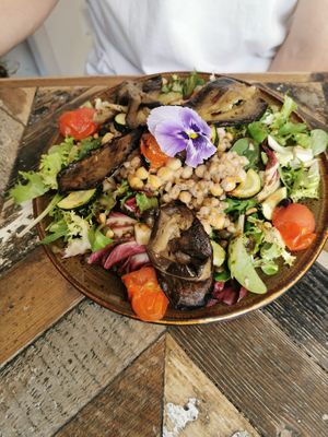 Salad with aubergine, chickpeas and grains. at Cafe@62 in Brighton