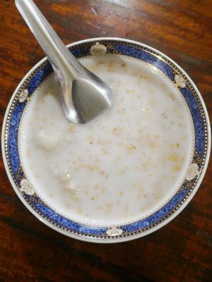 Banana Tapioka Pudding with fresh coconut milk from the market at Nary Kitchen in Battambang