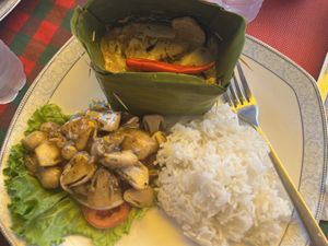Tofu amok and mushroom lok lak (cooking class)   at Nary Kitchen in Battambang
