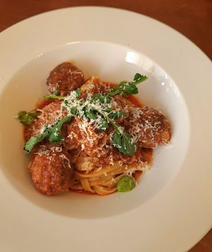 Meatball pasta at Santosha 산토샤 in Jeju