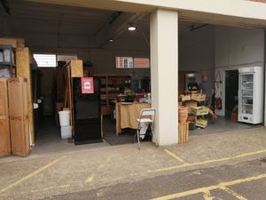 Fruit and veg shop outside (eco village) at Two Old Goats  in Market Harborough