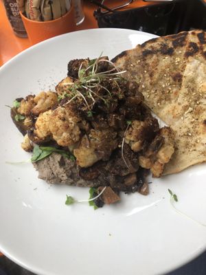 Cauli mushroom dish - delicious and rich flavours, but ask for extra pita bread!   at île de païn in Knysna