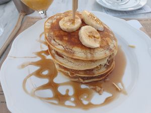 Vegan Pancake with Caramel and Banana at Aparto Bistro & Cafe in Kavala