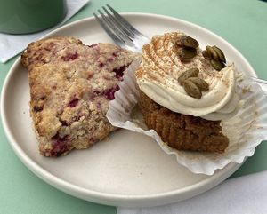 Raspberry scone and pumpkin muffin  at lu & i in Montreal