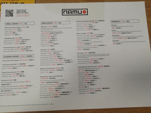 Food menu at Namu Korean Kitchen in Glasgow