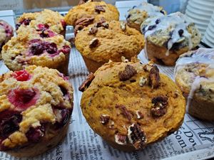 Assorted vegan muffins at Ristretto Coffee House in Prince George