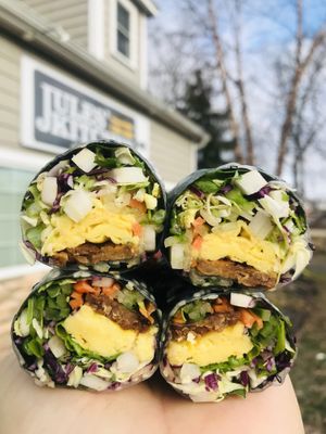 Just egg and smoked tempeh bacon with fancy sauce   at Jules' Kitchen in Ipswich