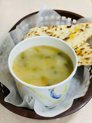 Asparagus chowder with smoked Tempeh bacon   at Jules' Kitchen in Ipswich