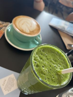 Green juice and latte   at Source Foods in Perth