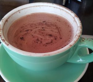Hot chocolate with coconut milk at Source Foods in Perth