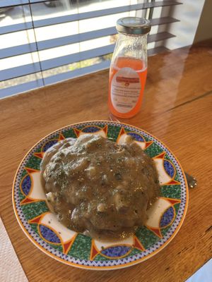 Vegan fried steak with mushroom gravy over coconut milk mashed potatoes. My husband devoured this perfect vegan comfort food!  at Sir Vegaani in Roanoke