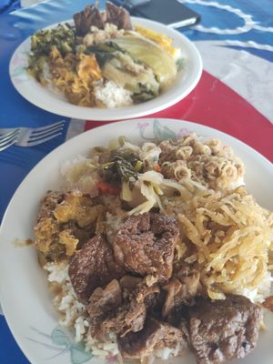Mixed plates with rice at Paa Tim ร้านอาหารเจป้าติ๋ม in Krabi