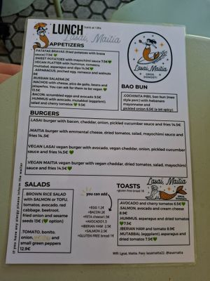 Menu at Lasai Maitia in San Sebastian