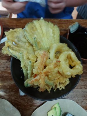 Veggie tempura rice bowl at I Luv Sushi CNX in Chiang Mai