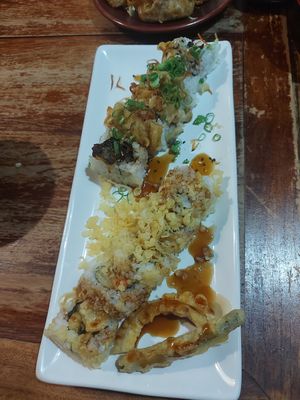 Half rolls - crunchy veggie roll & eggplant supreme at I Luv Sushi CNX in Chiang Mai