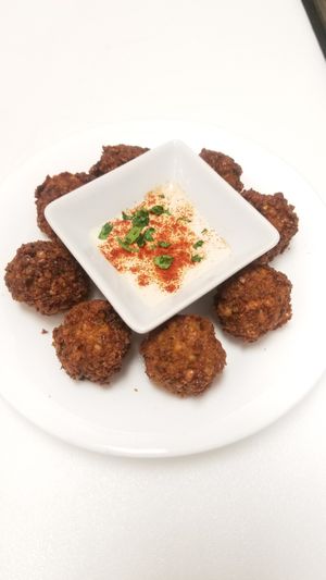Falafel balls with tahini at Hummus Yummy in Valley Village