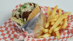 Falafel sandwich at Hummus Yummy in Valley Village