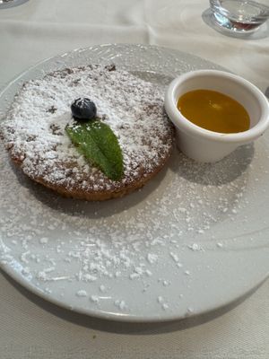 Almond cake with mango coulis   at Le Pommier in Bayeux