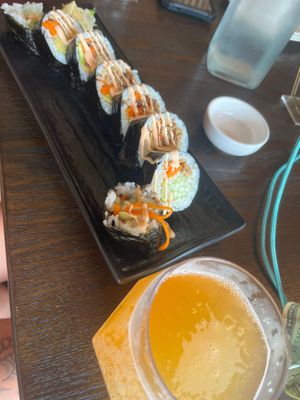 Spicy krab roll and kombucha  at House of Vegano in St Petersburg