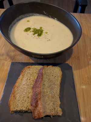 soup and bread at Botaniq in Copenhagen