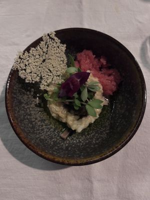 Risotto, tomaatsorbet, vegan kaas wafel  at Nomad in Amsterdam