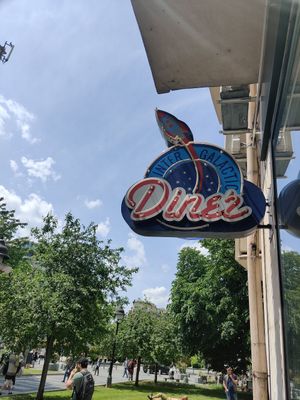 Lots of neon signs at Intergalactic Diner in Belgrade
