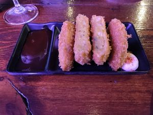 Pumpkin croquettes at Bonsai Plant Kitchen in Brighton