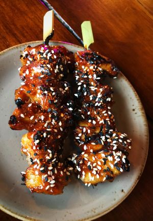 “Chicken” skewers   at Bonsai Plant Kitchen in Brighton