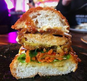 Crispy “chicken” bao bun  at Bonsai Plant Kitchen in Brighton