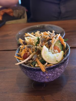 Som Tam Salad - exceptionally tasty for a salad!  at Bonsai Plant Kitchen in Brighton