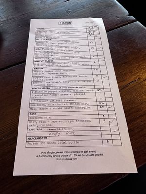 Menu selection  at Bonsai Plant Kitchen in Brighton