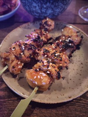 Chicken skewers at Bonsai Plant Kitchen in Brighton