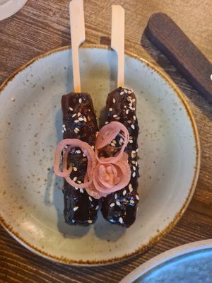 lamb skewers at Bonsai Plant Kitchen in Brighton