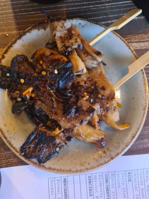 mushroom skewers at Bonsai Plant Kitchen in Brighton