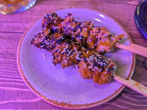 Chicken skewers - great at Bonsai Plant Kitchen in Brighton