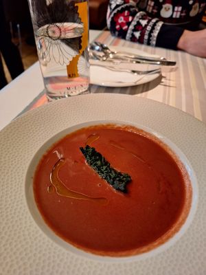 Delicious Beetroot cream soup with chickpeas at Menza in Budapest