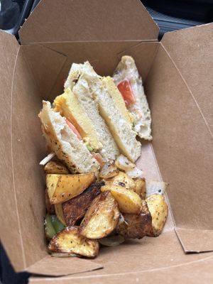 Vegan breakfast club (veg just egg, cheese, & mayo)  at Brunch 101 of Hoquiam in Hoquiam