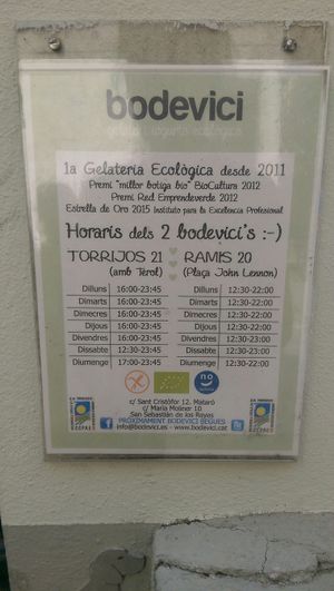 Opening times (Monday-up to Sunday-down)  at Bodevici Bioconcept - Torrijos in Barcelona
