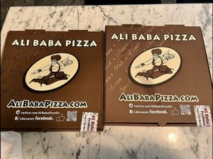 Ali Baba Pizza (with safety-security seal on boxes) at Ali Baba Pizza in Victoria